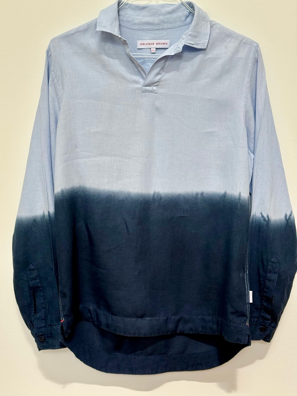 Orlebar Brown Ridley Linen Shirt S Dip Dye Ink Navy Resort Pullover Portugal